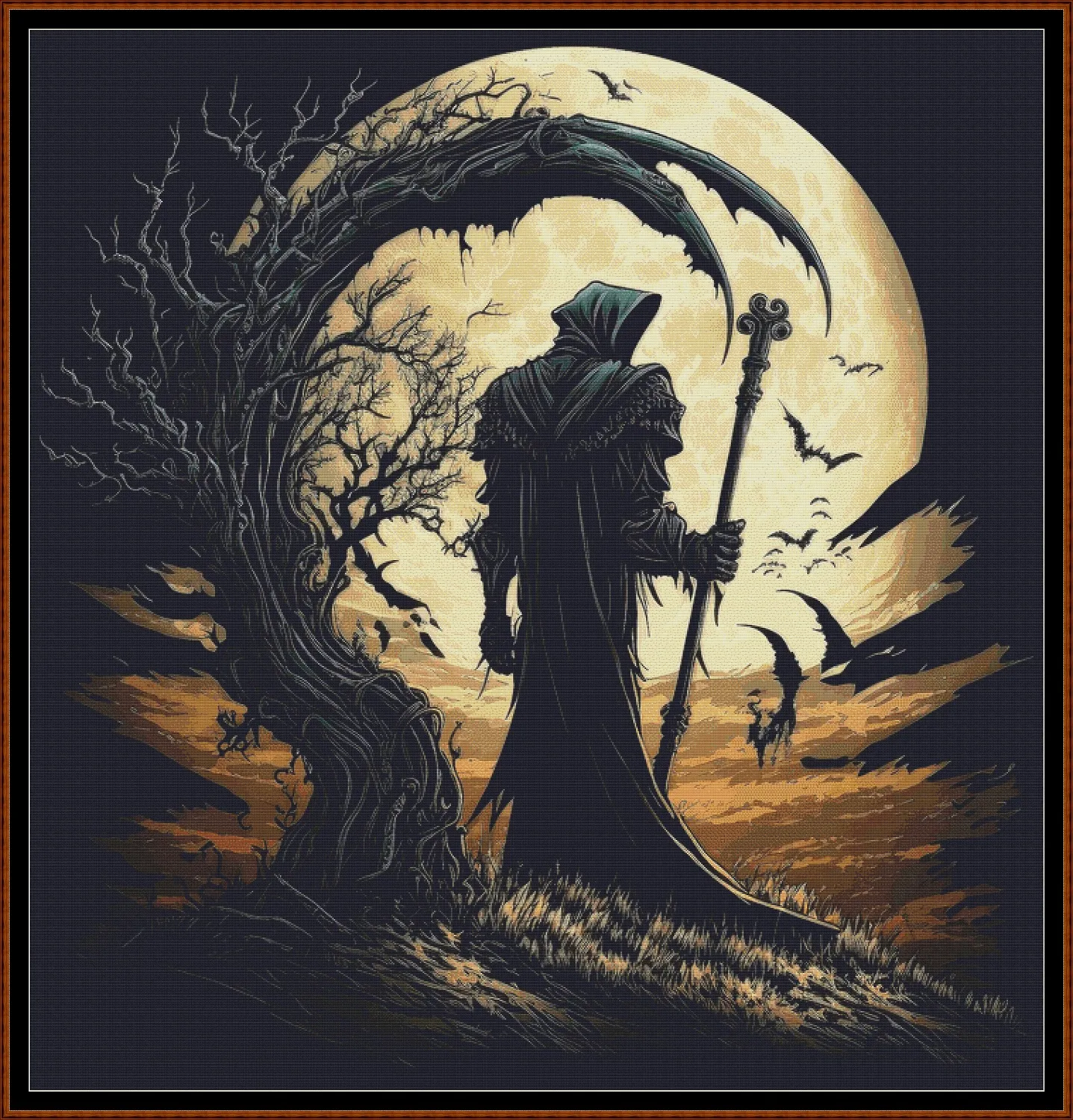 Watching The Full MoonGrim Reaper Death patterns are expertly created from art by Gismi under Public Domain CC0 license