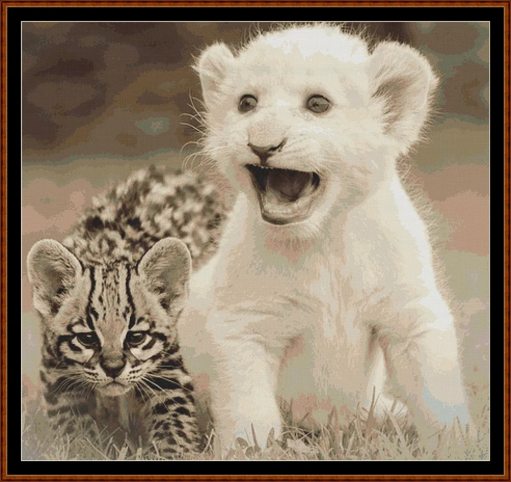 Little Friends lion and leopard cubs patterns created from art by Ian Lindsay under CC0 license