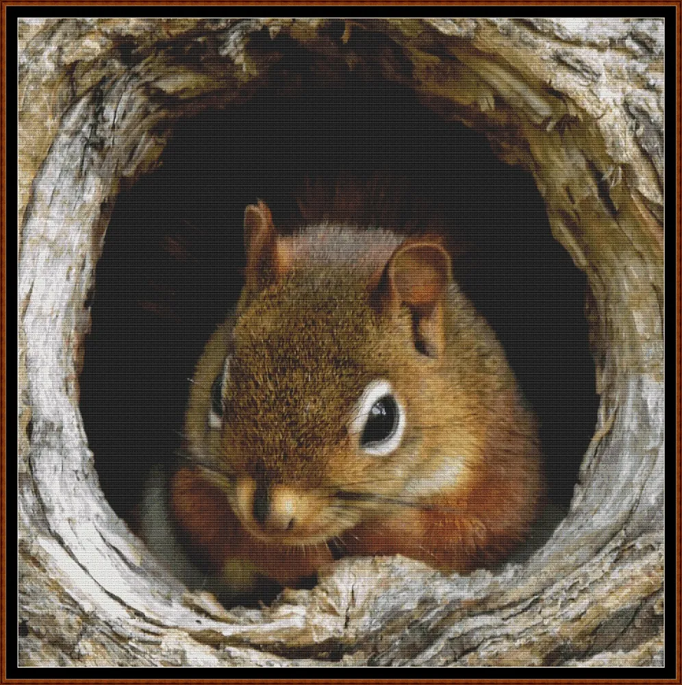 In A Hole chipmunk cross stitch patterns are expertly created from art by Jack Bulmer under CC0 license