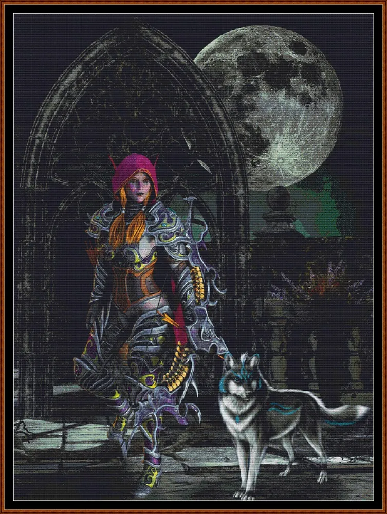Wolf & Warrior cross stitch patterns are a fantasy design expertly created from art by Jim Cooper under Public Domain CC0 license